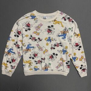 Disney‎ Mickey and Friends Print White Sweatshirt Kids XL (15-17) Crew Neck